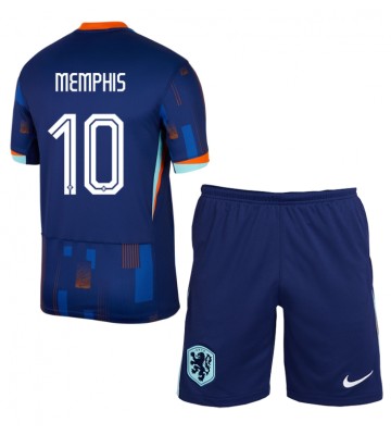 Holland Memphis Depay #10 Replika Babytøj Udebanesæt Børn EM 2024 Kortærmet (+ Korte bukser)